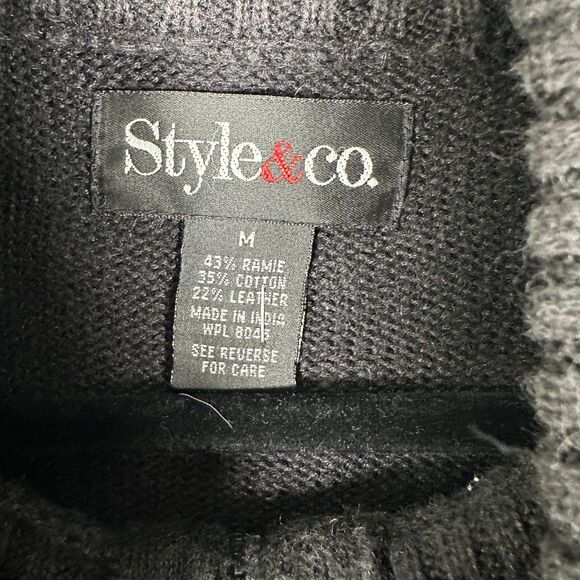 Style & Co. Leather and Knit Patchwork Sweater Jacket Black Women's Size Medium - Picture 5 of 5